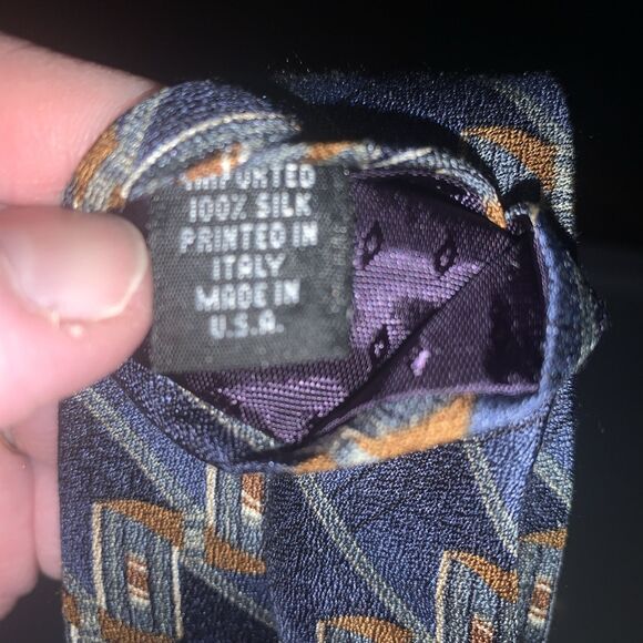 Retro JOHN HENRY Silk Tie Necktie Mens Blue/Green‎ Geometric Italy/USA 4"x58" - Picture 4 of 4